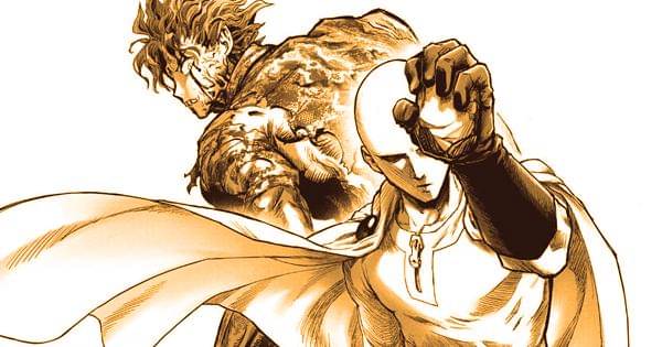 Saitama menangkap batu yang akan mengenai Amai Mask - One Punch Man