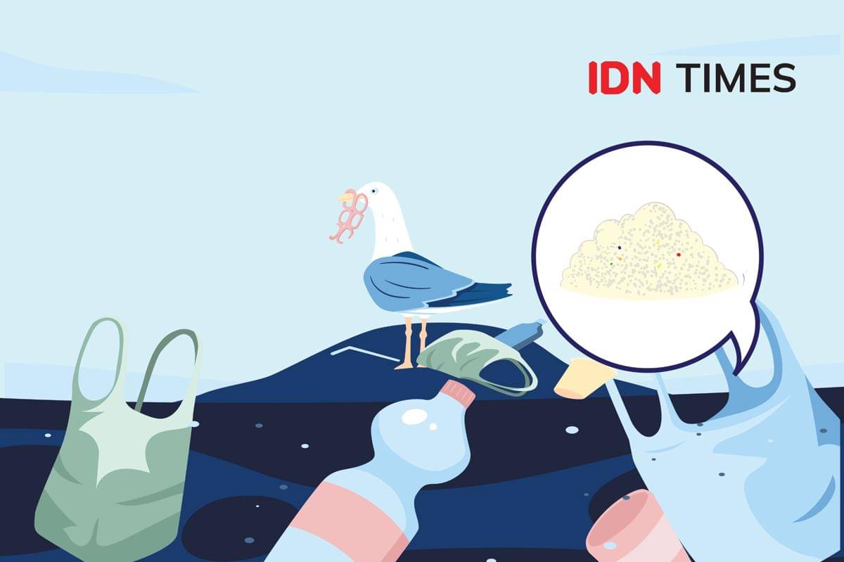 Ilustrasi sampah plastik dan mikroplastik.