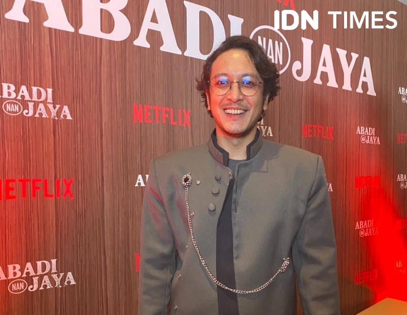 Dimas Anggara di press conference film Abadi Nan Jaya di XXI Epicentrum, Rabu (22/10/2025)