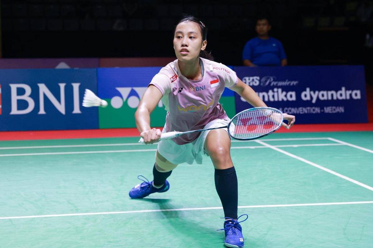 Mutiara Ayu saat beraksi di semi final Indonesia Masters 2025 di GOR PBSI Sumut, Sabtu (25/10/2025) (dok.PBSI)