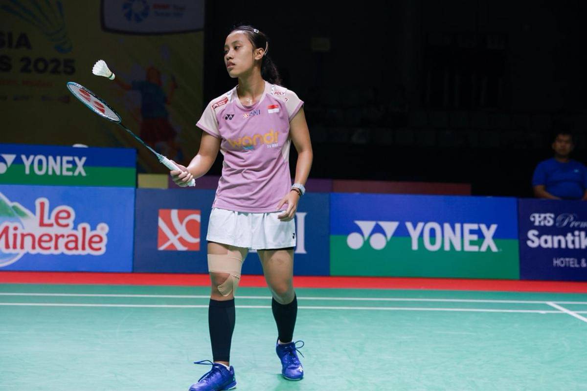 Mutiara Ayu saat beraksi di semi final Indonesia Masters 2025 di GOR PBSI Sumut, Sabtu (25/10/2025) (dok.PBSI)