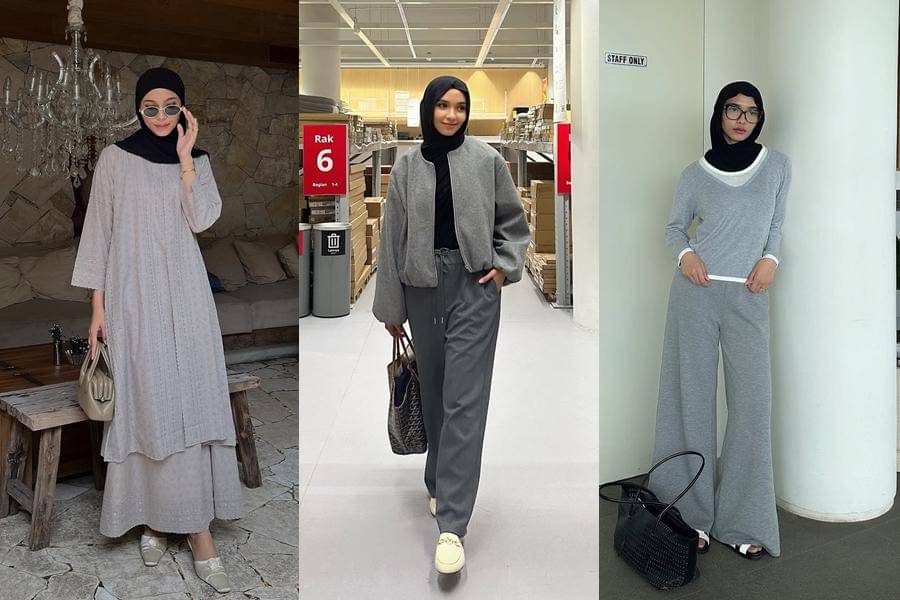 mix and match outfit abu-abu ala Fita Wulansari