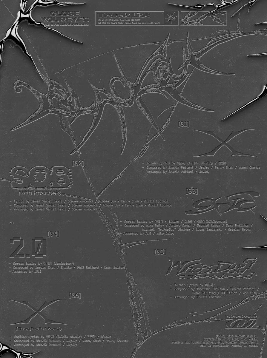 poster tracklist album blackout dari CLOSE YOUR EYES