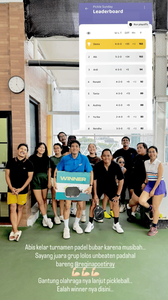 artis ikut turnamen padel sebelum atap roboh