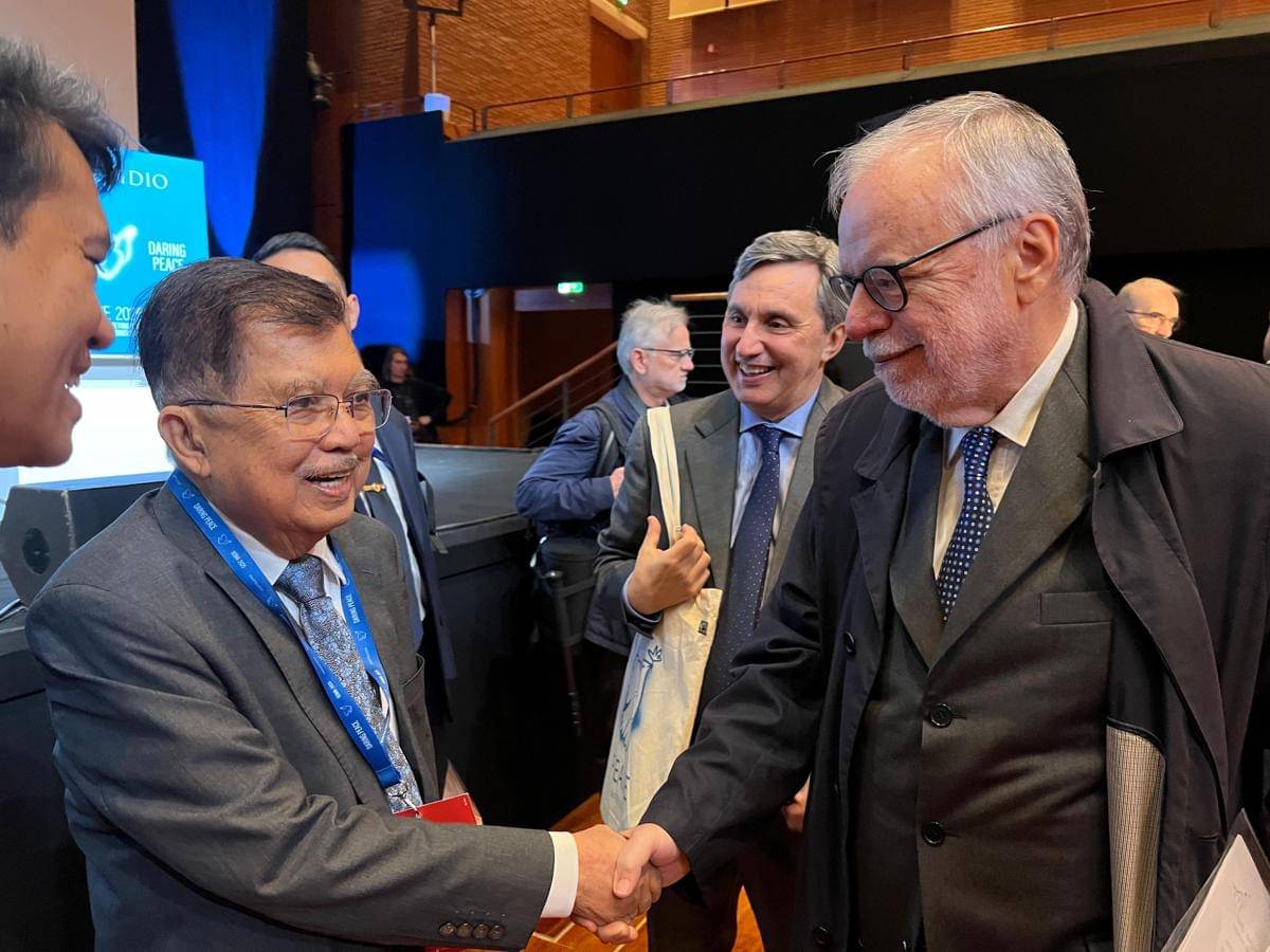 Pidato Jusuf Kalla (JK) pada forum International Meeting For Peace di Comunity Sant’Egidio Roma, Senin (27/10/2025). (Dok. Tim Media Jusuf Kalla)