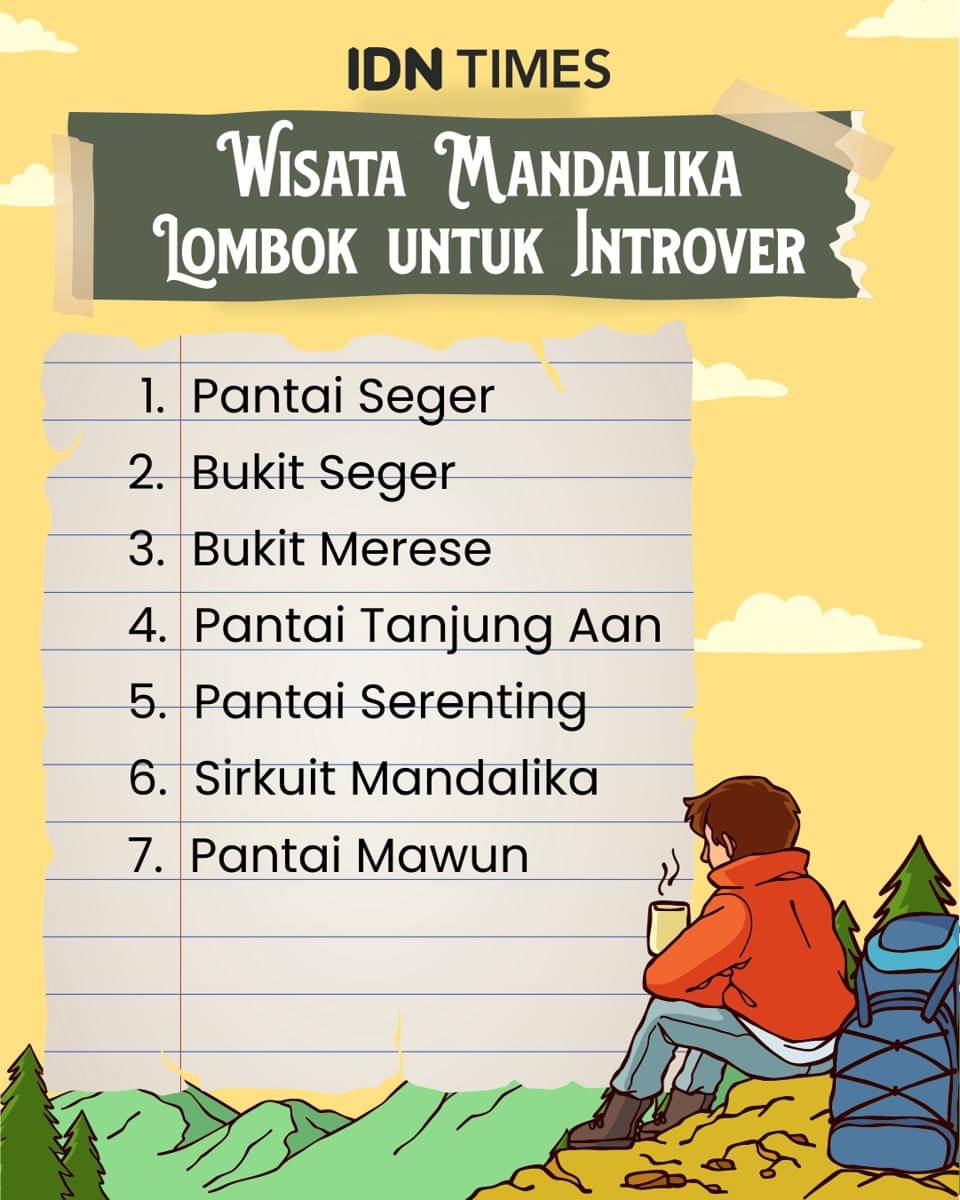Infografik wisata Mandalika Lombok untuk introver
