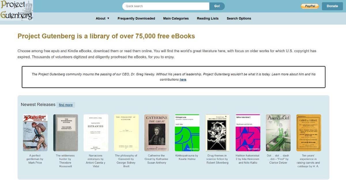 Project Gutenberg (dok. Tangkapan Layar)