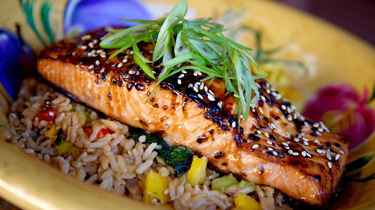 ilustrasi salmon teriyaki butter rice