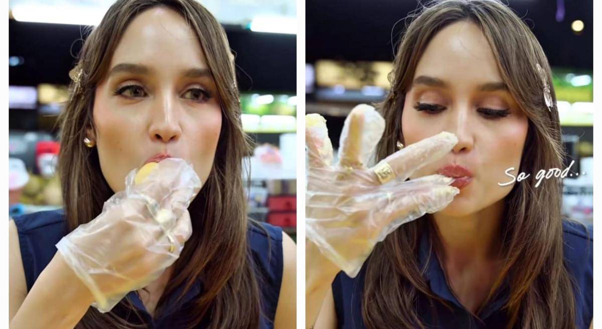 potret Cinta Laura makan durian pinggir jalan di Malaysia