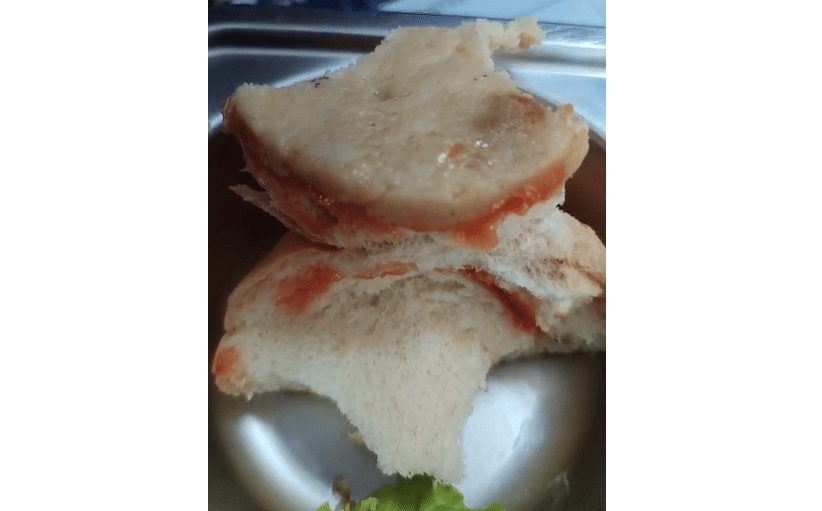 Daging ayam pada isian burger menu MBG di SMPN 10 Banjarbaru berbelatung. (istimewa)