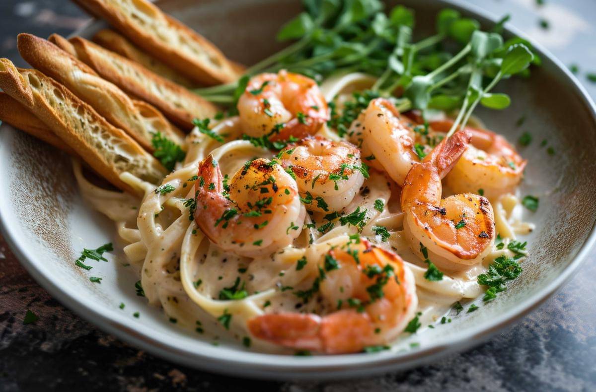 ilustrasi shrimp alfredo pasta