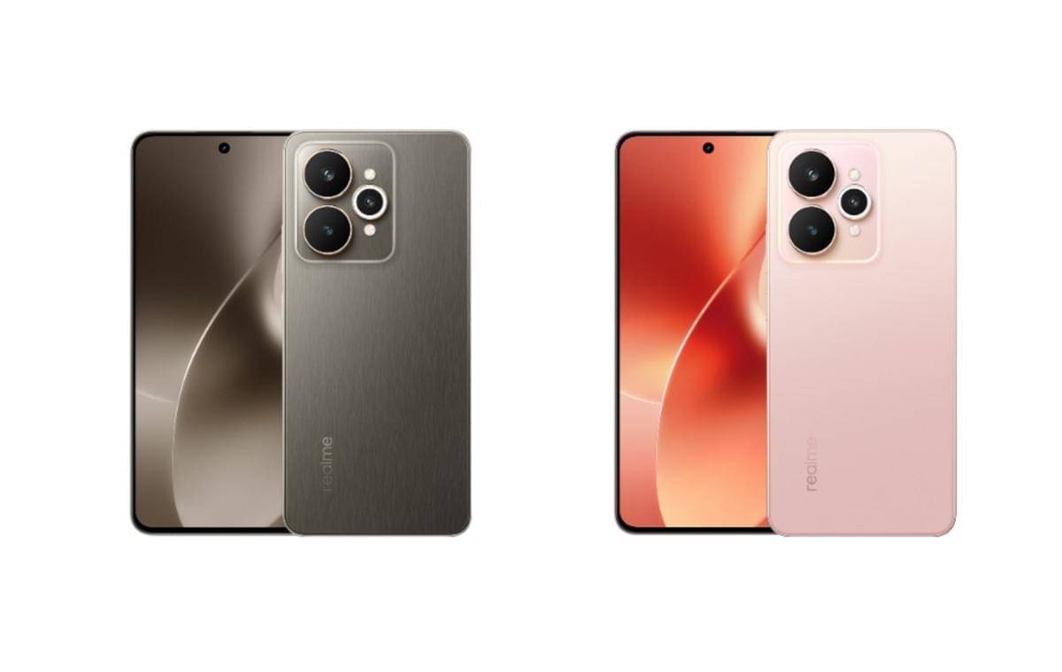 realme 15 warna suit titanium (kiri) dan silk pink (kanan)