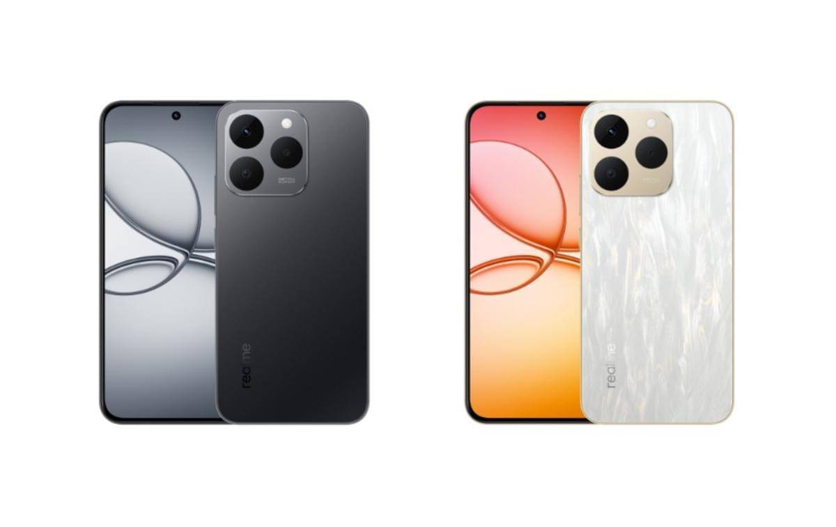 realme 15T warna suit titanium (kiri) dan flowing silver (kanan)