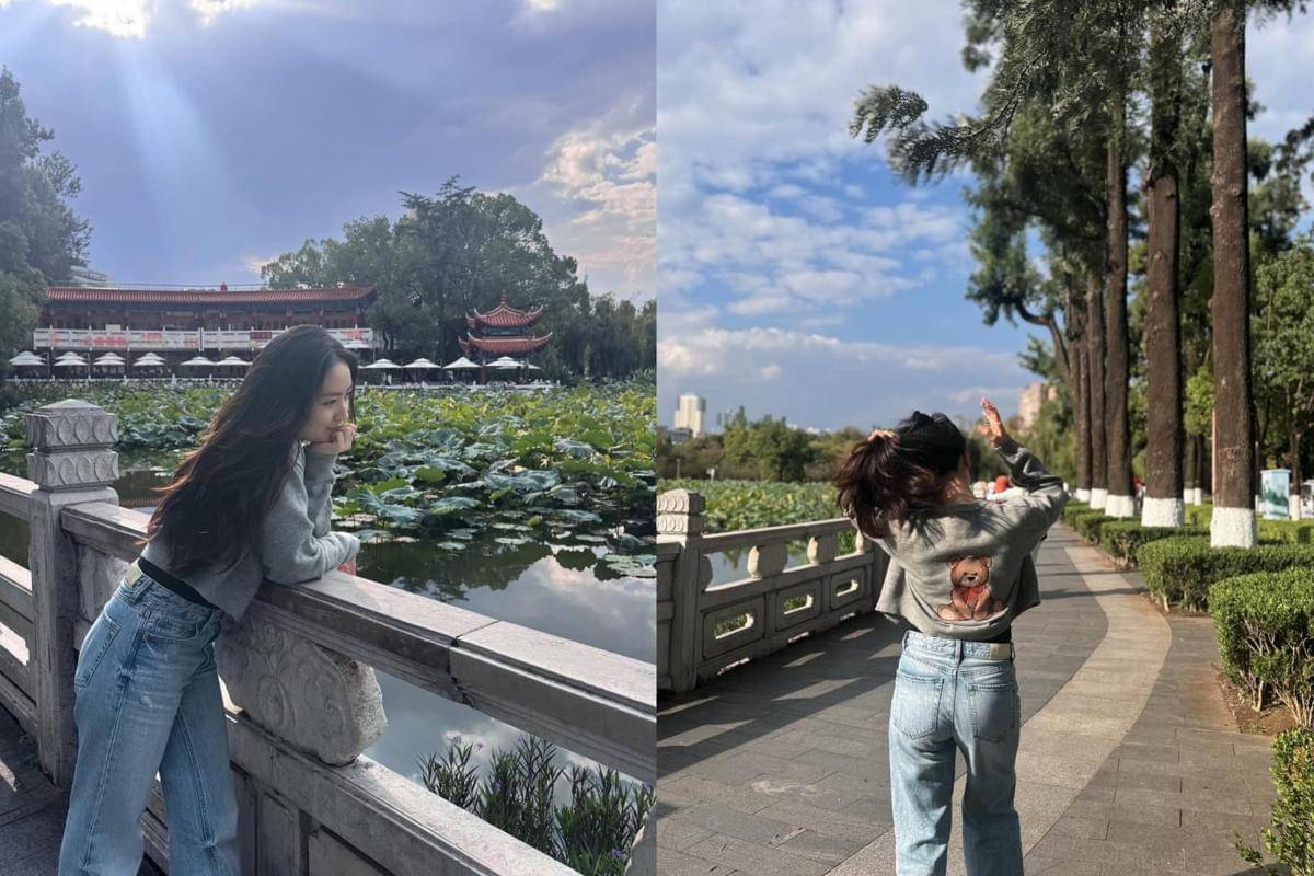 potret Natasha Wilona di Taman Cuihu, Kunming, China