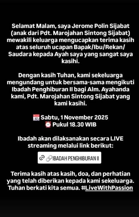 Ibadah Penghiburan Mendiang Ayah Jerome Polin