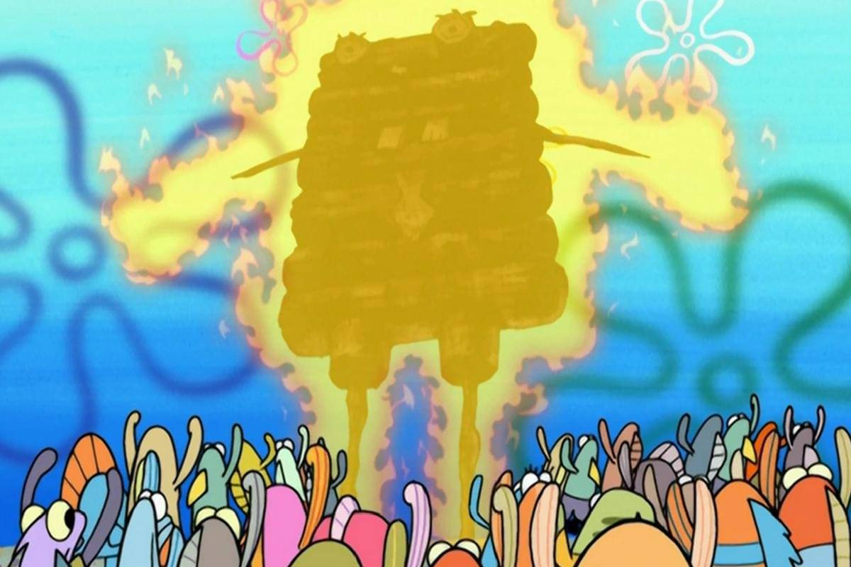 para penduduk Bikini Bottom merayakan Hari Nasional Tanpa SpongeBob