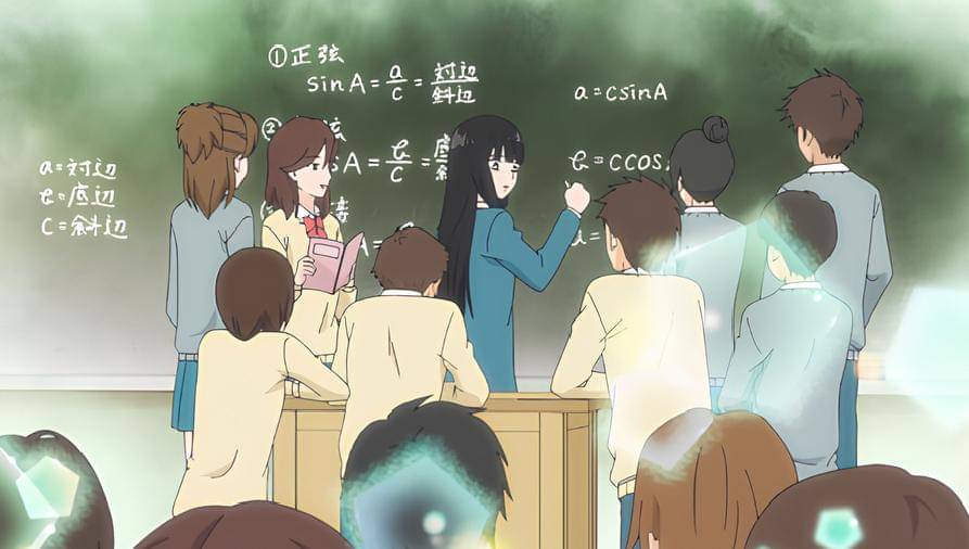 Sawako mengajari teman-temannya tentang materi Matematika