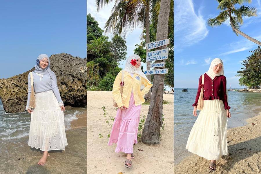 OOTD ke pantai pakai rok ala Siska Amera