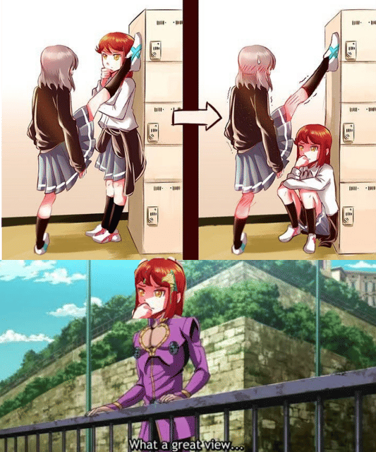 meme anime tentang Kabedon