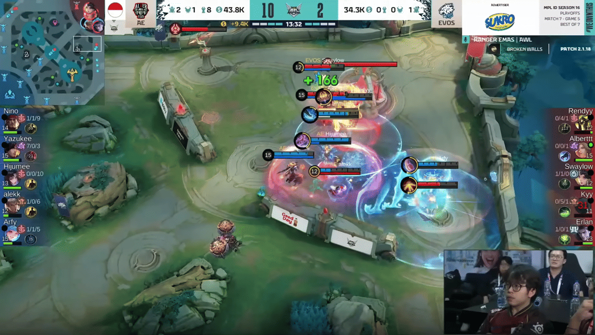 team fight AE selalu berhasil memisahkan formasi EVOS