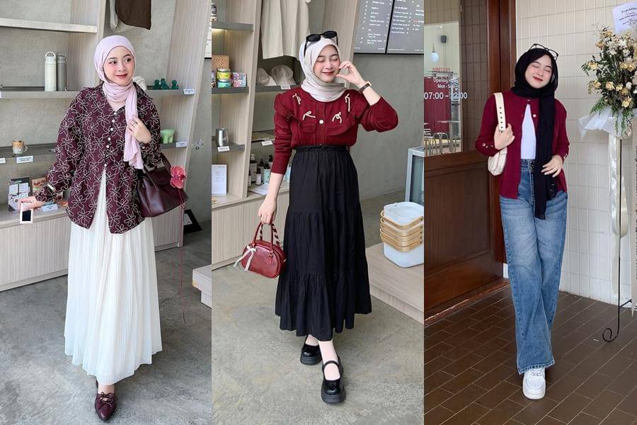 OOTD hijab nuansa merah ala Ega Shalsa
