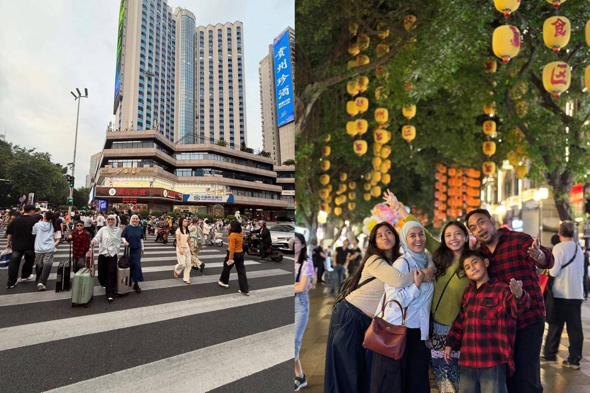Meisya Siregar dan keluarga di Beijing Road Walking Street, Guangzhou, China