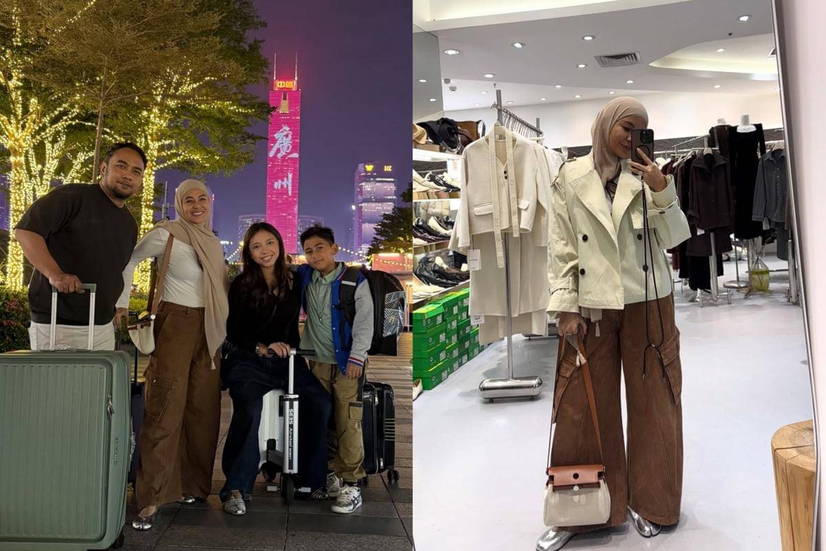 Meisya Siregar dan keluarga di Parc Central, Guangzhou, China