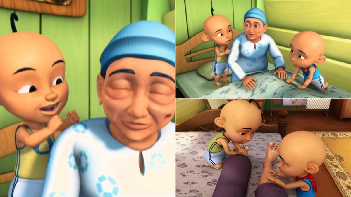 Upin dan Ipin telaten merawat Opahnya ketika sedang sakit
