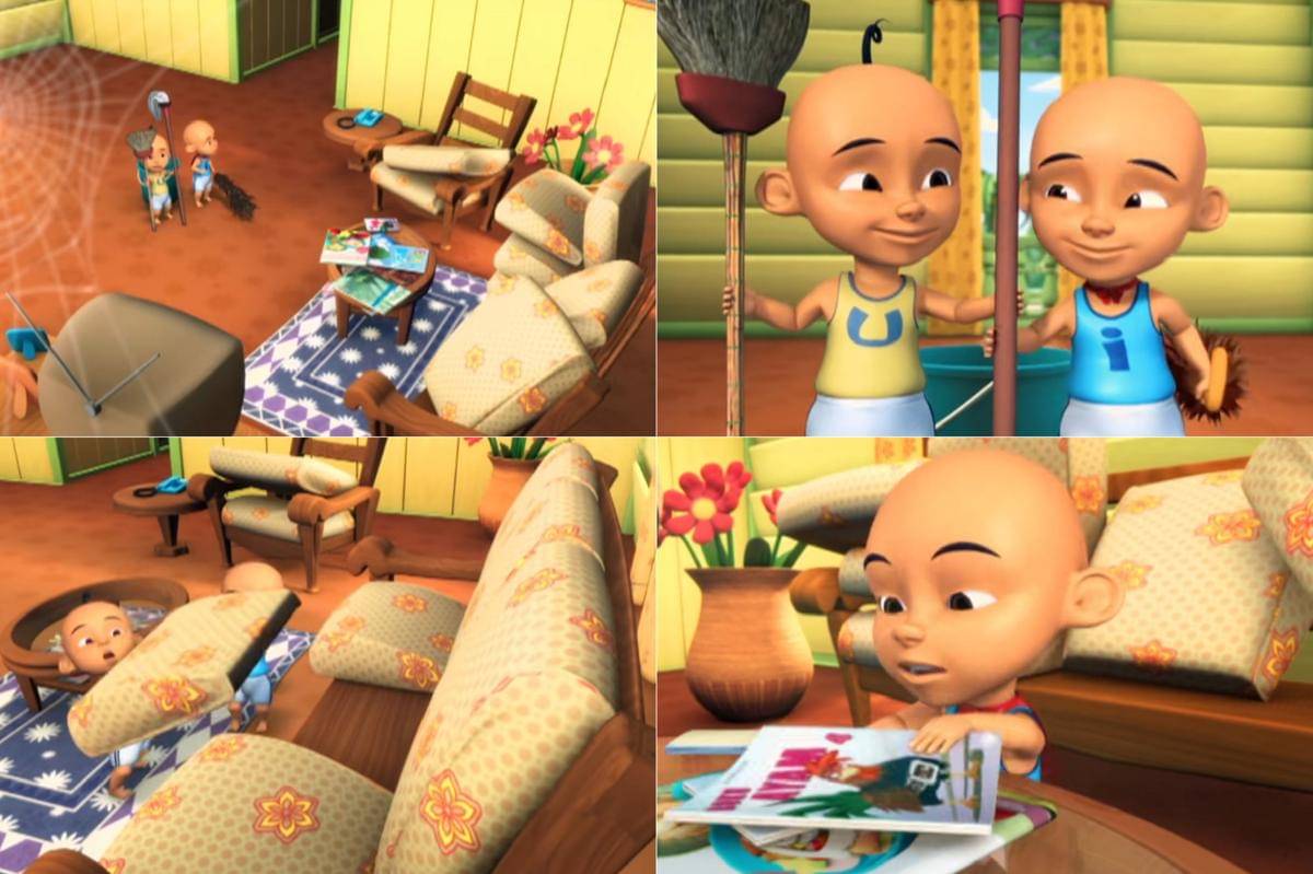 Upin dan Ipin beberes rumah menjelang hari raya