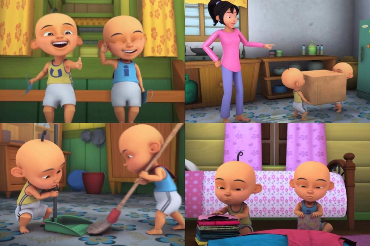 Upin dan Ipin banyak diberi pekerjaan rumah oleh Kak Ros saat libur sekolah akibat jerebu