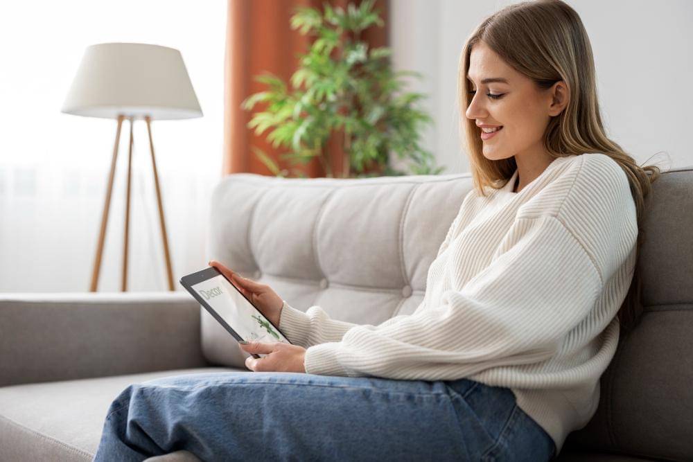 ilustrasi perempuan membaca e-book