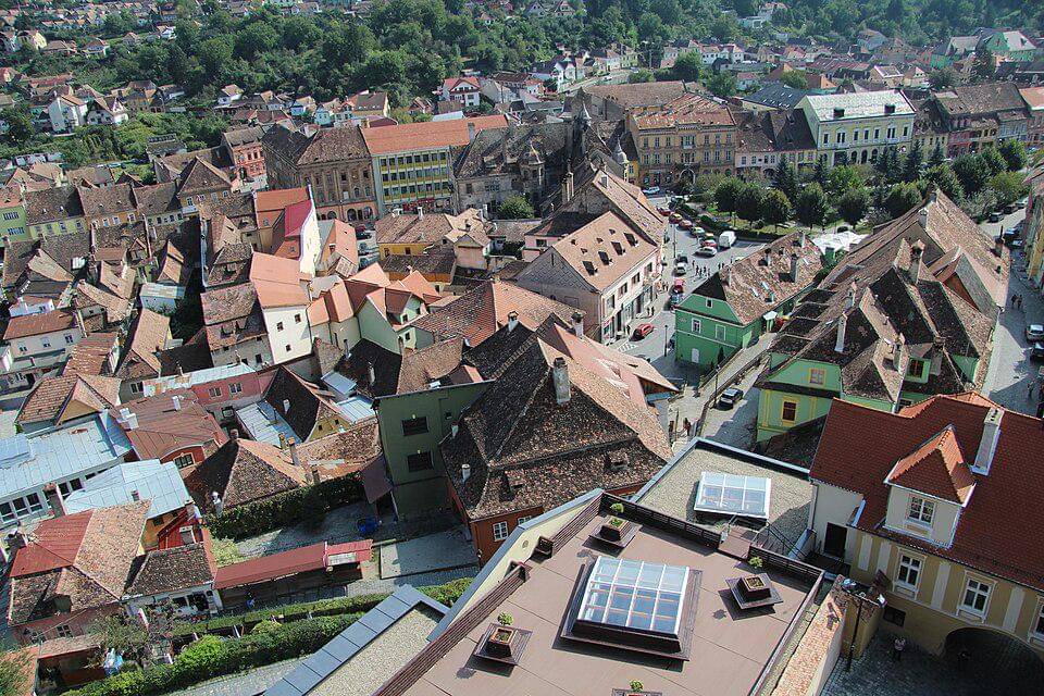 Looking down from the Clock tower in Sighișoara, Romania