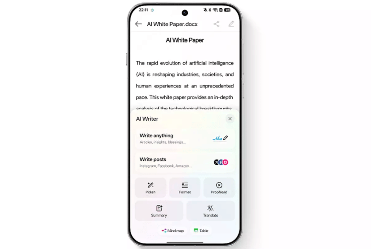 AI writer ColorOS 16