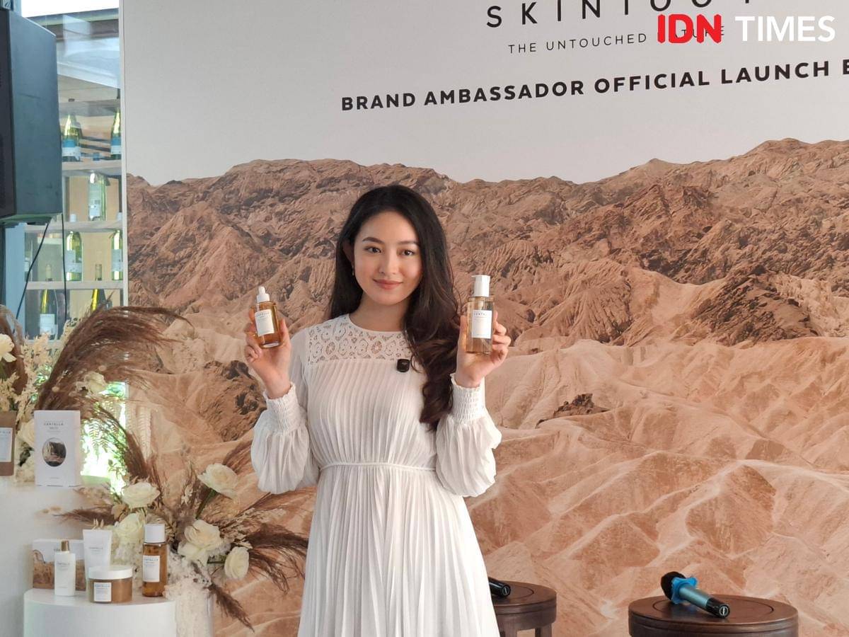 Natasha Wilona di media gathering SKIN1004 di Jakarta Selatan pada Kamis (16/10/2025)