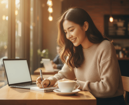 prompt gemini AI foto kerja di kafe estetik