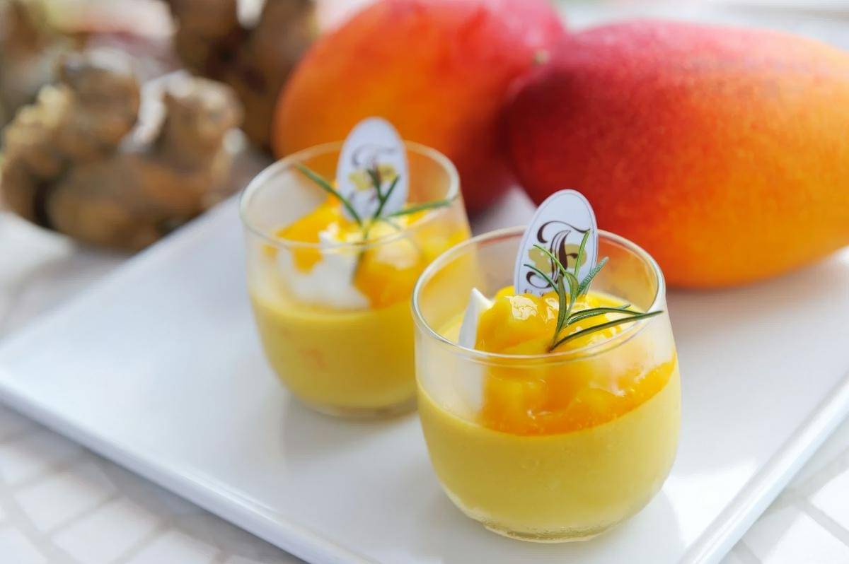 ilustrasi panna cotta mangga