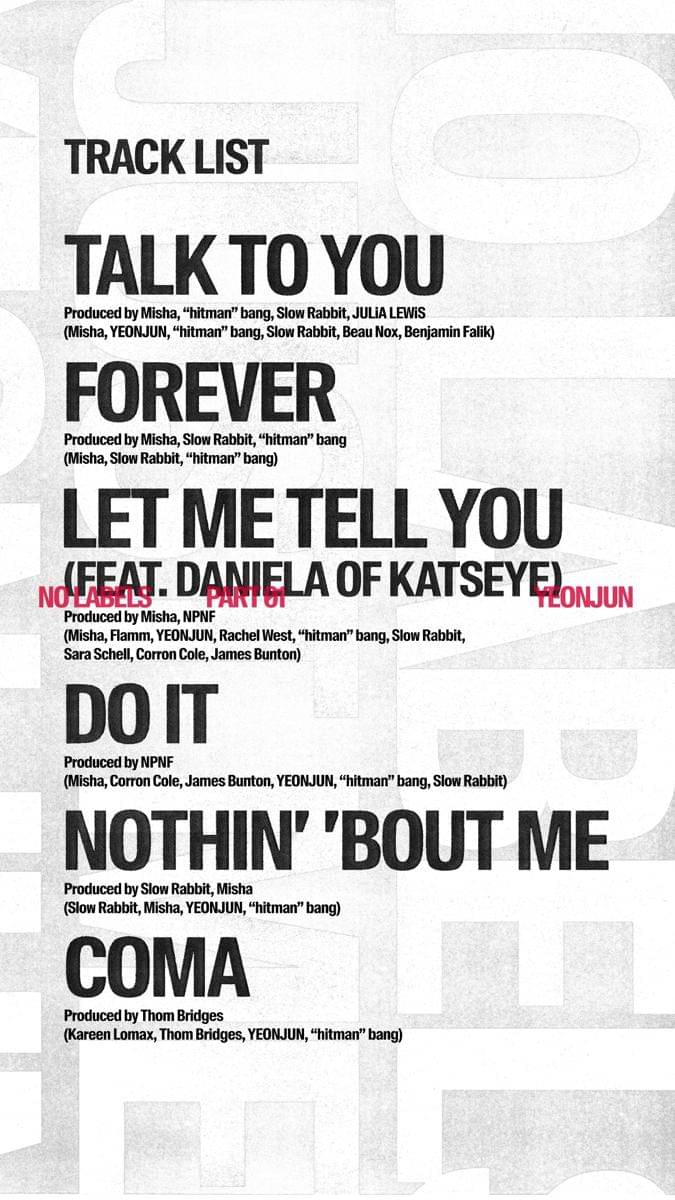 Track list lagu di mini album Yeonjun "NO LABELS: PART 01"