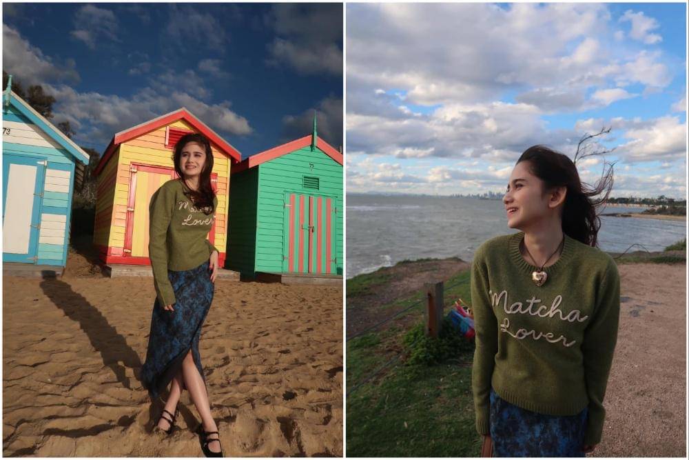 Tissa Biani Jalan-jalan di Pantai Bridgestone