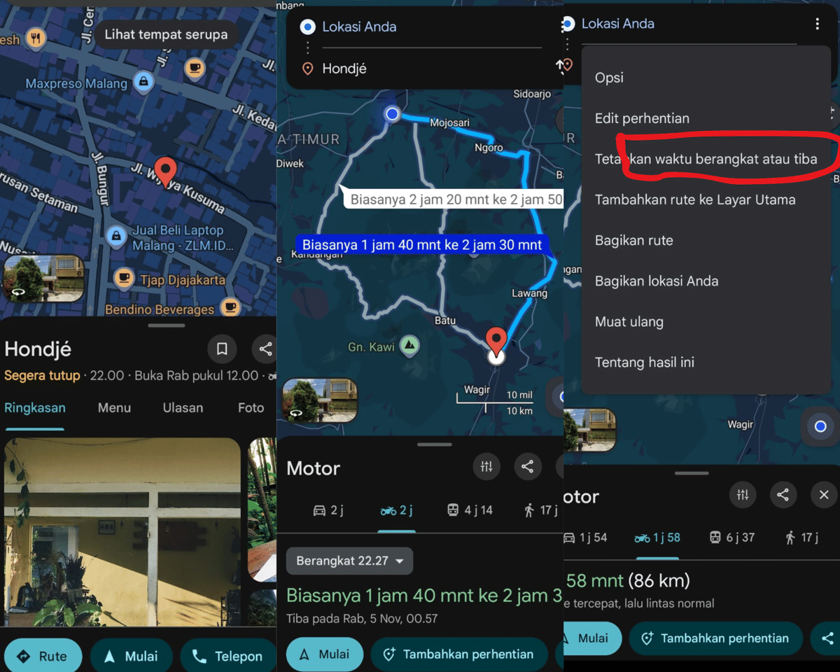 fitur saran waktu keberangkatan di Google Maps