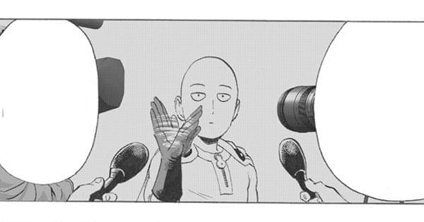 Saitama memberi isyarat dirinya tak tahu keberadaan Sweet Mask - One Punch Man