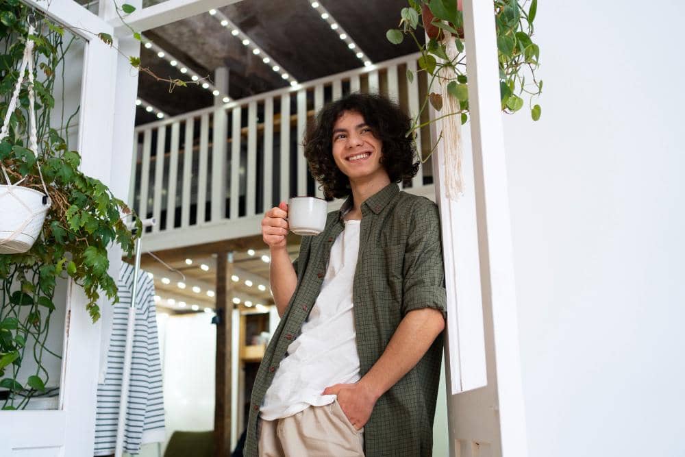 ilustrasi laki-laki menikmati teh