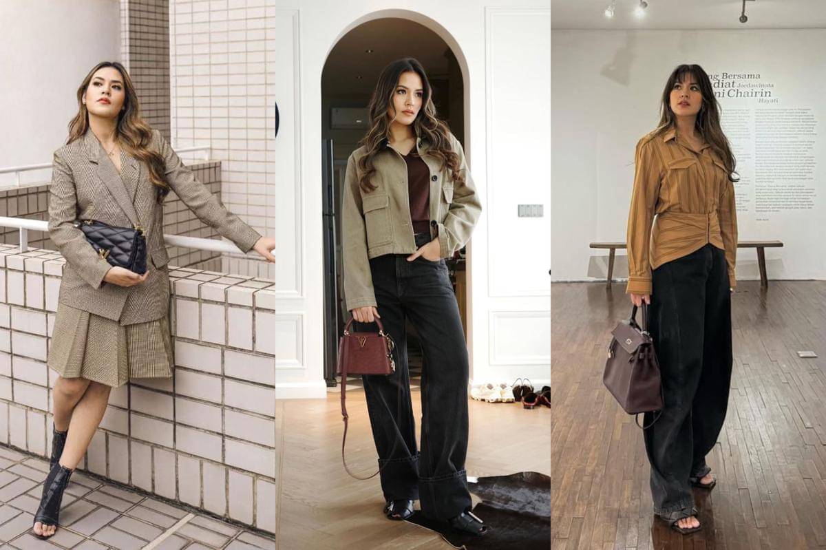 inspirasi outfit earth tone ala Raisa Andriana 