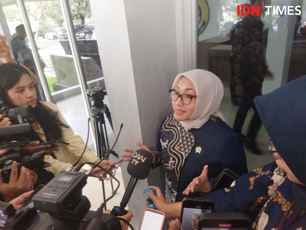 Menteri PPPA Arifah Fauzi di acara Dies Natalis ke-45 FISIP USU, Sabtu (8/11/2025) (IDN Times/Doni Hermawan)
