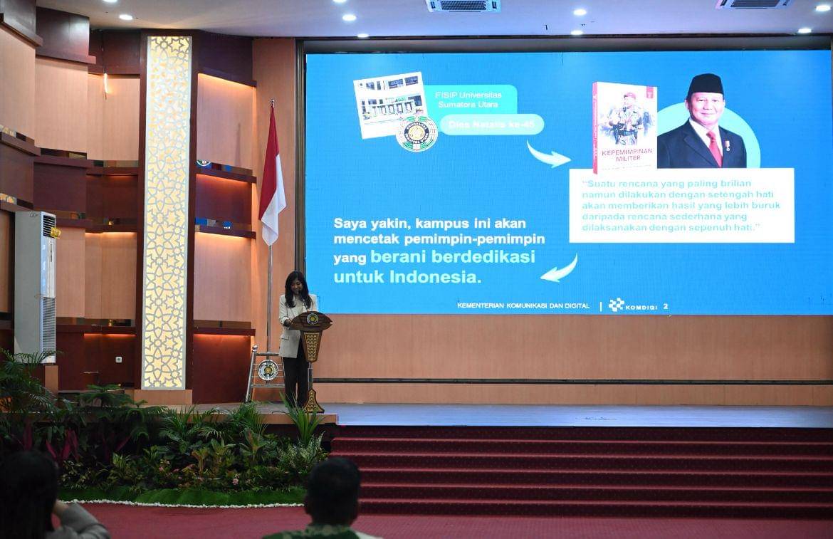 Menteri Komdigi Meutya Hafid saat hadir di Dies Natalis ke-45 FISIP USU (dok.istimewa)