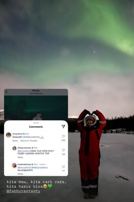 Enzy Storia dan Febby Rastanty Berburu Aurora di Norwegia (instagram.com/enzystoria)
