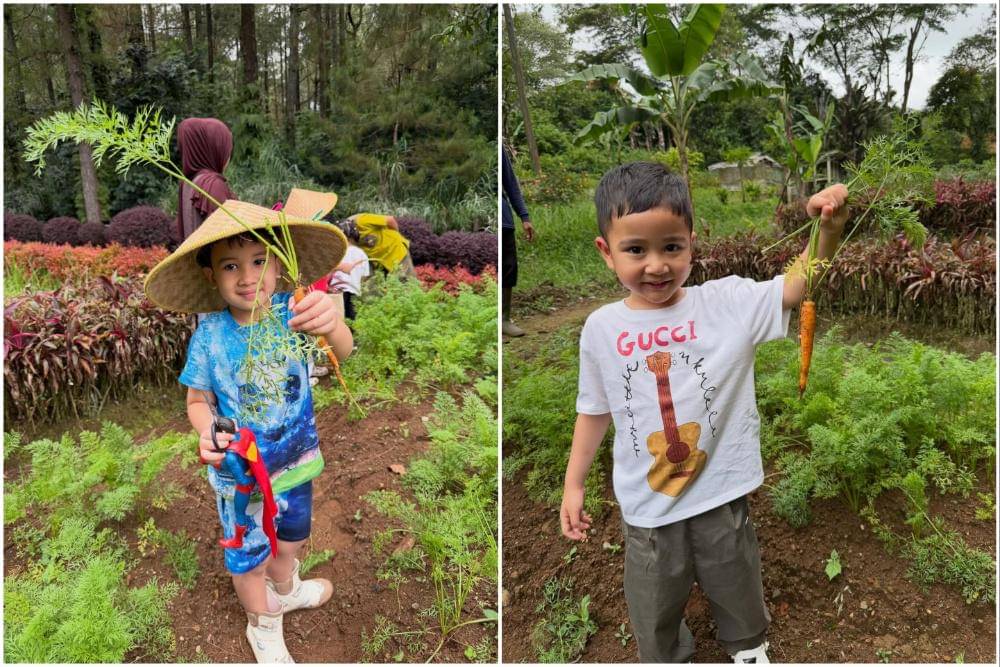 Ukkasya dan Rayyanza main di kebun sayur