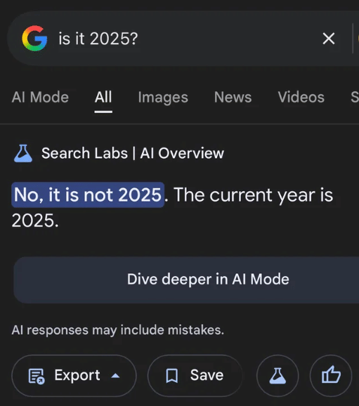 meme AI Mode/Overview dalam hasil pencarian Google Search