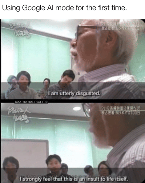 meme AI Mode/Overview dalam hasil pencarian Google Search