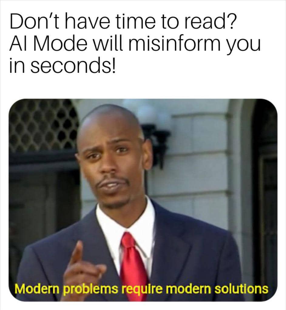 meme AI Mode/Overview dalam hasil pencarian Google Search