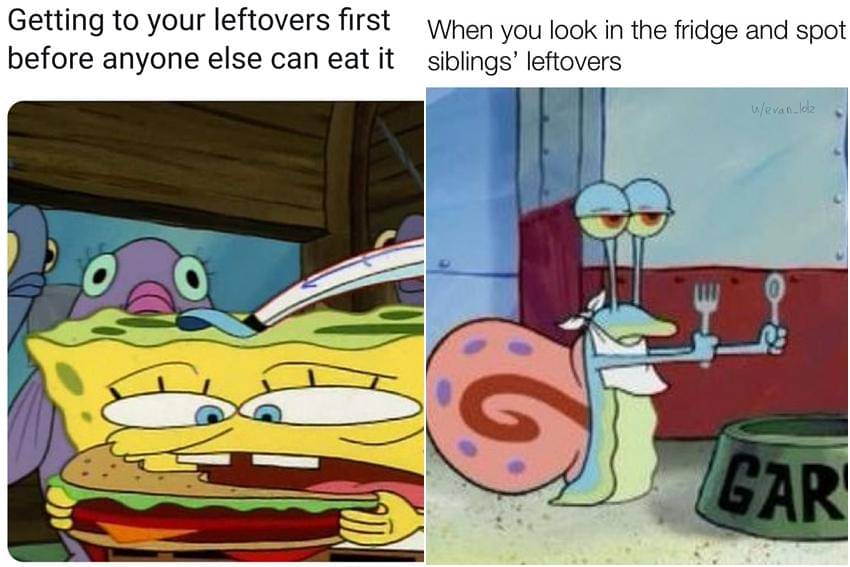 kolase meme SpongeBob tentang makanan sisa